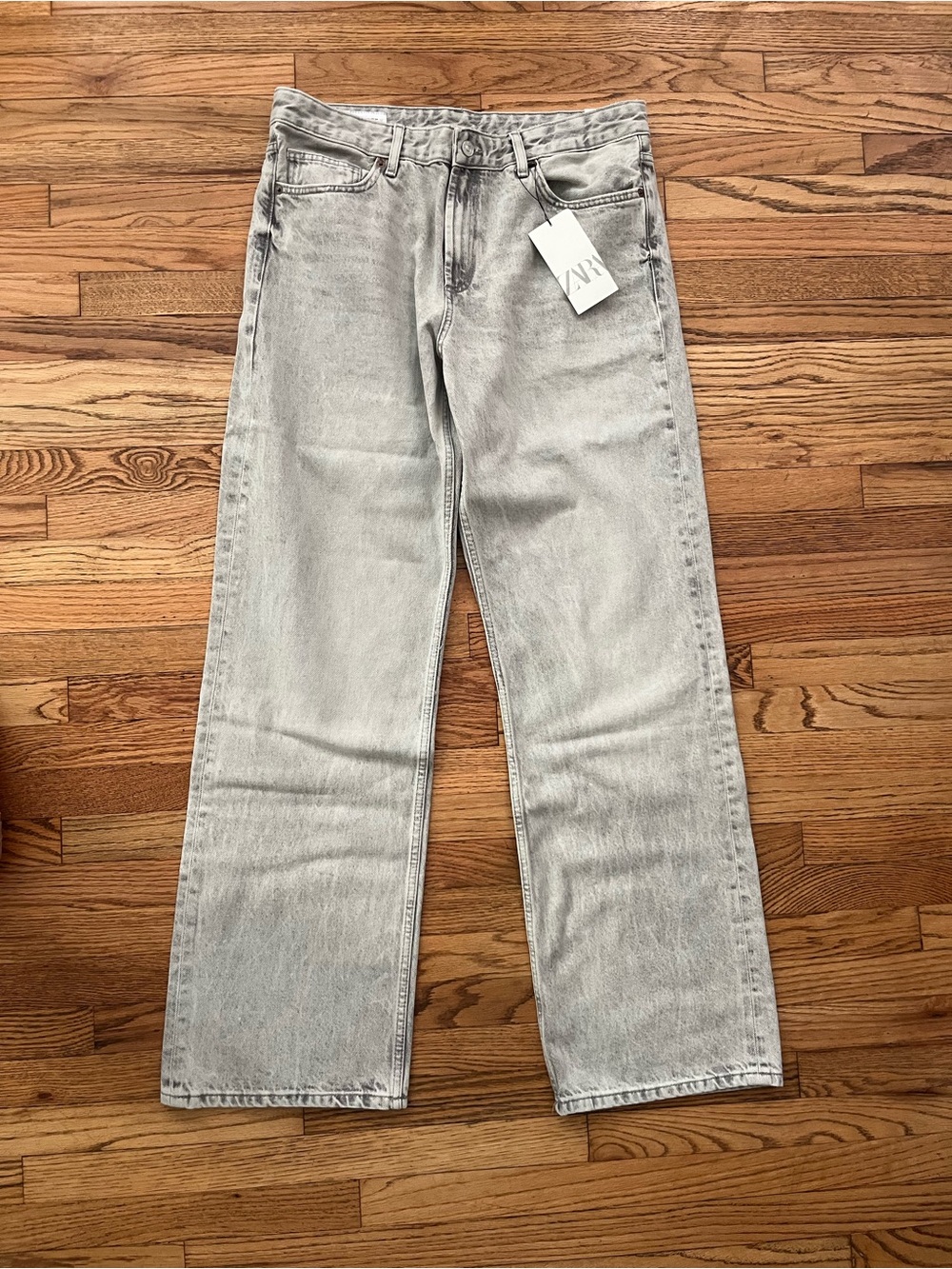 Zara Wide Leg Mid Rise Lt Gray Denim Jeans Sz 12 NWT